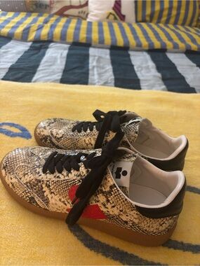 Isabelle Marant Snake Print Sneakers with Red Heart Accent